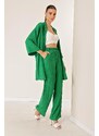 By Saygı Crescent Pants Kimono Set With Pockets Green