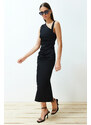 Trendyol Limited Edition Black Body-Fitting Asymmetrical Neck Detailed Woven Midi Dress