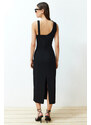 Trendyol Limited Edition Black Body-Fitting Asymmetrical Neck Detailed Woven Midi Dress