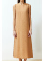 Trendyol Camel Straight Cut Sleeveless Piping Detailed Maxi Woven Dress