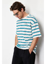 Trendyol Green Oversize Embroidered Striped 100% Cotton T-Shirt