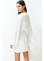 Trendyol Bridal White Belted Satin Woven Dressing Gown with Flounce and Back Embroidery Detail Bag Gift