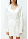 Trendyol Bridal White Belted Satin Woven Dressing Gown with Flounce and Back Embroidery Detail Bag Gift