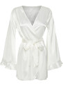 Trendyol Bridal White Belted Satin Woven Dressing Gown with Flounce and Back Embroidery Detail Bag Gift