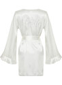 Trendyol Bridal White Belted Satin Woven Dressing Gown with Flounce and Back Embroidery Detail Bag Gift