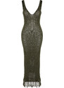 Trendyol Khaki Fitted Maxi Knitted Tasseled Knitwear Look Beach Dress