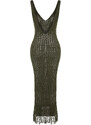 Trendyol Khaki Fitted Maxi Knitted Tasseled Knitwear Look Beach Dress