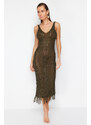 Trendyol Khaki Fitted Maxi Knitted Tasseled Knitwear Look Beach Dress