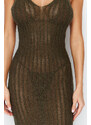 Trendyol Khaki Fitted Maxi Knitted Tasseled Knitwear Look Beach Dress