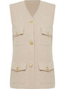 Trendyol Beige Goal Buttoned Stylish Tweed Woven Vest