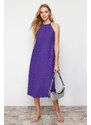 Trendyol Purple Shift/Plain Zero Sleeve Midi Pleated Knitted Dress