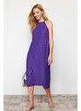 Trendyol Purple Shift/Plain Zero Sleeve Midi Pleated Knitted Dress