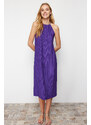 Trendyol Purple Shift/Plain Zero Sleeve Midi Pleated Knitted Dress