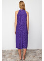 Trendyol Purple Shift/Plain Zero Sleeve Midi Pleated Knitted Dress