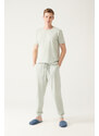 Avva Men's Gray Crew Neck 100% Cotton Long and Short Sleeved 3-piece Pajamas Set with Special Box