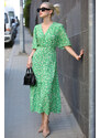Madmext Green Half Sleeve Long Dress