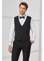 ALTINYILDIZ CLASSICS Men's Black Slim Fit Slim Fit V-neck Patterned Classic Waistcoat.