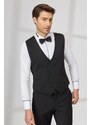 ALTINYILDIZ CLASSICS Men's Black Slim Fit Slim Fit V-neck Patterned Classic Waistcoat.