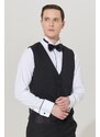 ALTINYILDIZ CLASSICS Men's Black Slim Fit Slim Fit V-neck Patterned Classic Waistcoat.