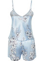 Trendyol Blue-Multicolor Floral Satin Woven Pajamas Set