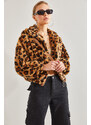 Bianco Lucci Women's Leopard Patterned Zippered Plush Coat