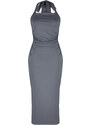 Trendyol Anthracite Elastic Knitted Midi Dress with Slit and Gathered Fitted/Sticky Midi Dress