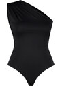 Trendyol Curve Black Asymmetrical Collar Bottom Snap Knitted Body