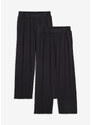bonprix Široké 7/8 kalhoty s vysokým, pohodlným pasem (2 ks v balení) Černá