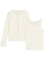 bonprix Dívčí žebrovaný kabátek a top, z organické bavlny (2dílná souprava) Bílá