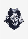 bonprix Tričková tunika s květovým vzorem Modrá