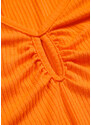 bonprix Žebrované triko s výstřihem do V, krátký rukáv Oranžová
