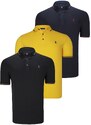 TRIPLE SET T8586 DEWBERRY MEN'S T-SHIRT-BLACK-NAVY-YELLOW