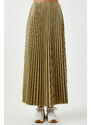 Happiness İstanbul Women's Light Khaki Shiny Finish Pleated Knitted Skirt