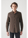 Avva Men's Brown Patterned Pocket 100% Cotton Regular Fit Shirt