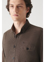 Avva Men's Brown Patterned Pocket 100% Cotton Regular Fit Shirt
