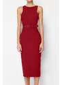 Trendyol Burgundy Belted Woven Midi Dress