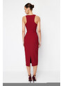 Trendyol Burgundy Belted Woven Midi Dress