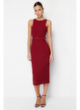 Trendyol Burgundy Belted Woven Midi Dress