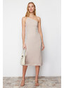 Trendyol Stone Unlined One-Shoulder A-Line/A-Line Form Midi Smart Crepe Strappy Knitted Dress