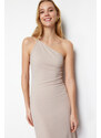 Trendyol Stone Unlined One-Shoulder A-Line/A-Line Form Midi Smart Crepe Strappy Knitted Dress