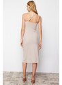 Trendyol Stone Unlined One-Shoulder A-Line/A-Line Form Midi Smart Crepe Strappy Knitted Dress