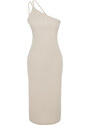 Trendyol Stone Unlined One-Shoulder A-Line/A-Line Form Midi Smart Crepe Strappy Knitted Dress