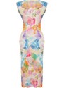 Trendyol Multi Color Printed Fitted/Sticky Gathered Detailed Knitted Midi Dress