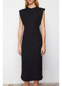 Trendyol Black Crew Neck Moon Sleeve Midi Knitted Dress