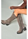 Fox Shoes Smoked Genuine Leather Suede Women's Thick Heeled Boots