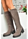 Fox Shoes Smoked Genuine Leather Suede Women's Thick Heeled Boots