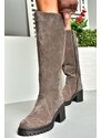 Fox Shoes Smoked Genuine Leather Suede Women's Thick Heeled Boots