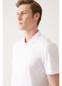 Avva Men's White 100% Cotton Zippered Regular Fit Polo Neck T-shirt