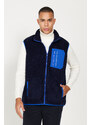 AC&Co / Altınyıldız Classics Men's Navy Blue Standard Fit Normal Fit High Neck Sherpa Fleece Vest