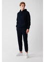 Avva Men's Navy Blue Sweatpants 3 Thread Waist Laced Elastic Cuff Regular Fit